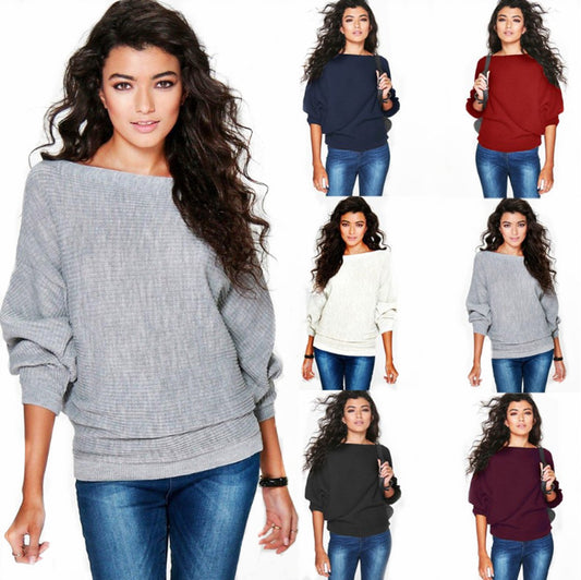 Women's Winter Fashion Loose Batwing Sleeve Knitted Sweaters