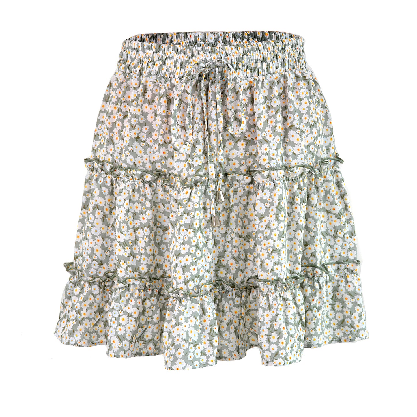 Women's Summer High Waist Ruffles Floral Printing Skirts