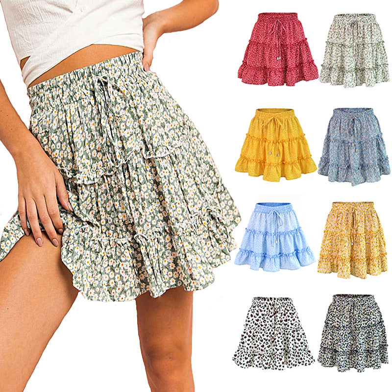 Women's Summer High Waist Ruffles Floral Printing Skirts