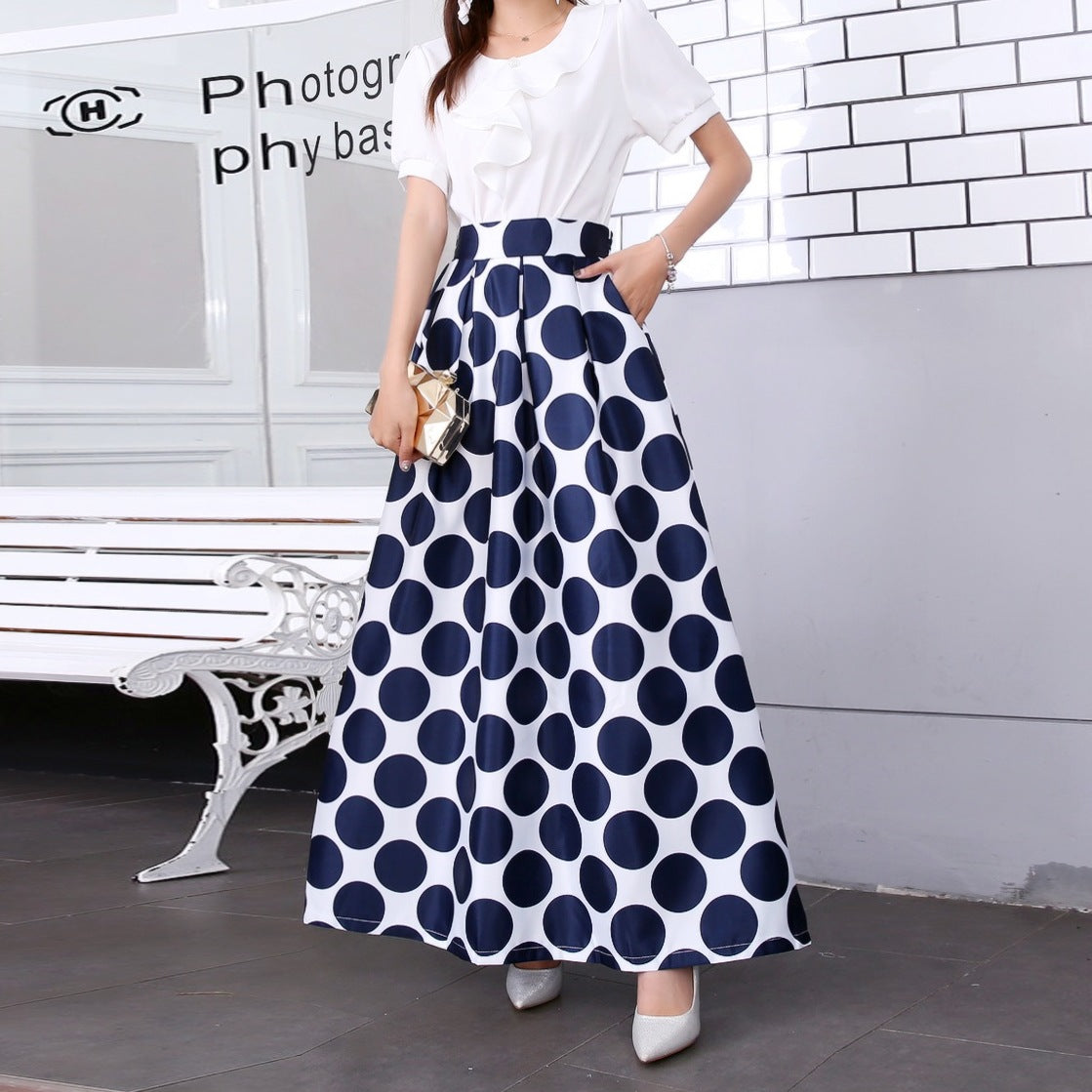 Women's Retro Dots Large Swing Dress Skirts