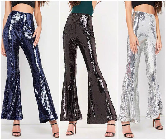 Pantalon évasé sexy à paillettes multicolores pour femme