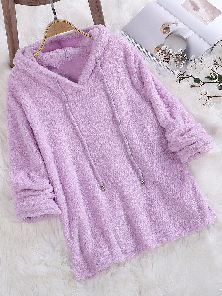 Women's Solid Color Long Sleeve Hooded Plush Fleece Pajamas Sweaters