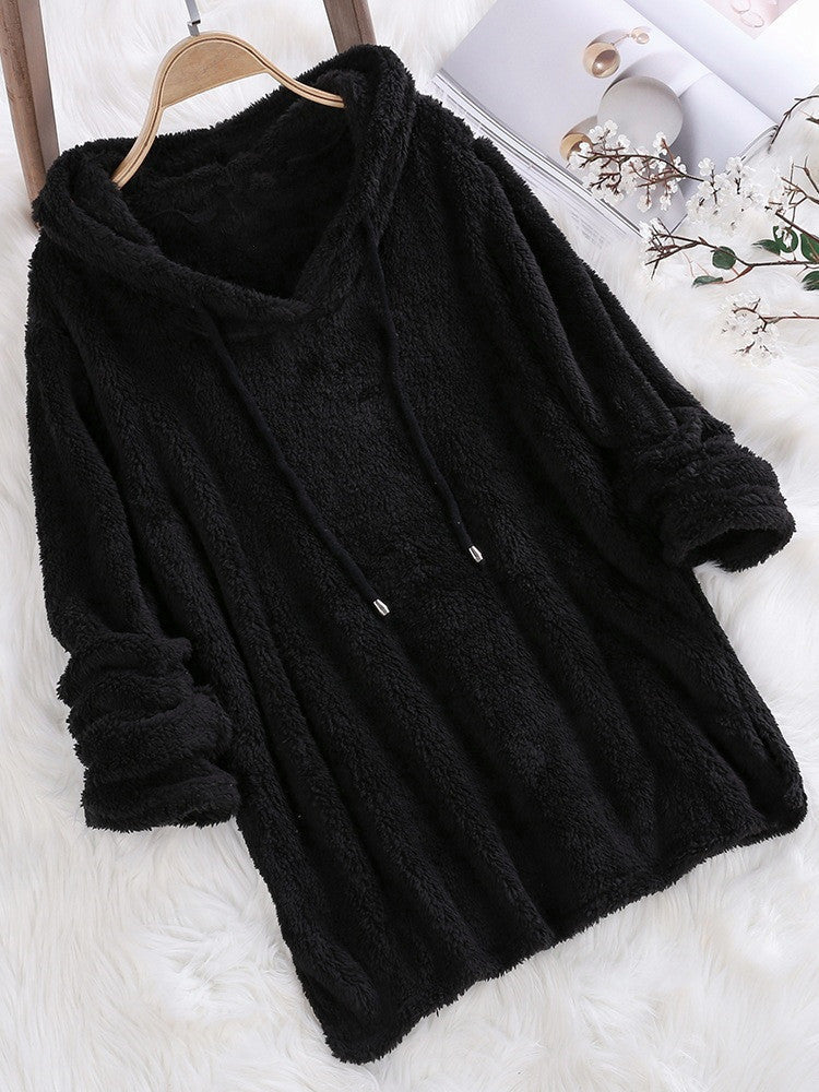 Women's Solid Color Long Sleeve Hooded Plush Fleece Pajamas Sweaters