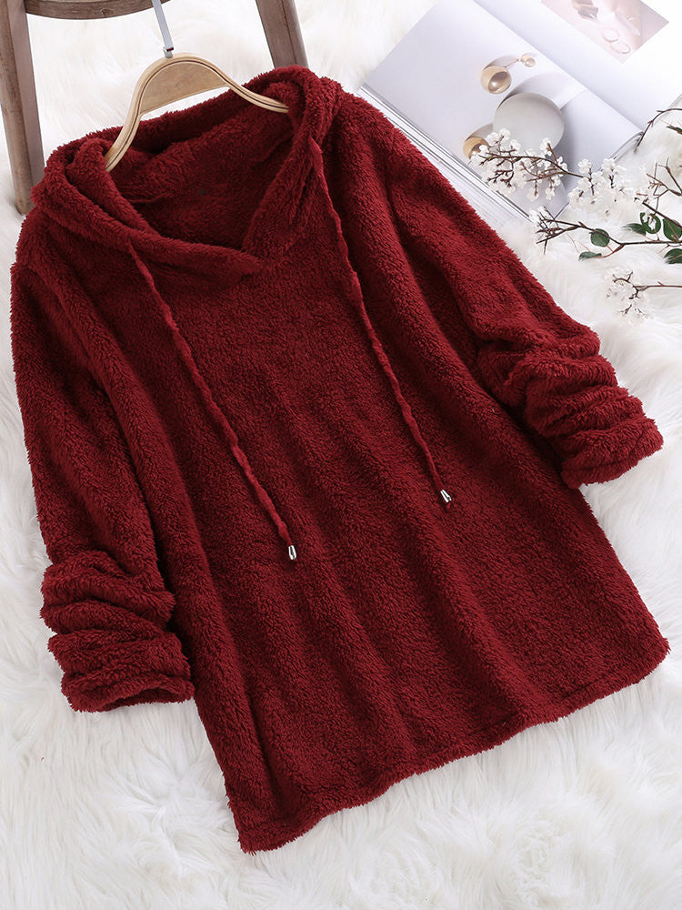 Women's Solid Color Long Sleeve Hooded Plush Fleece Pajamas Sweaters