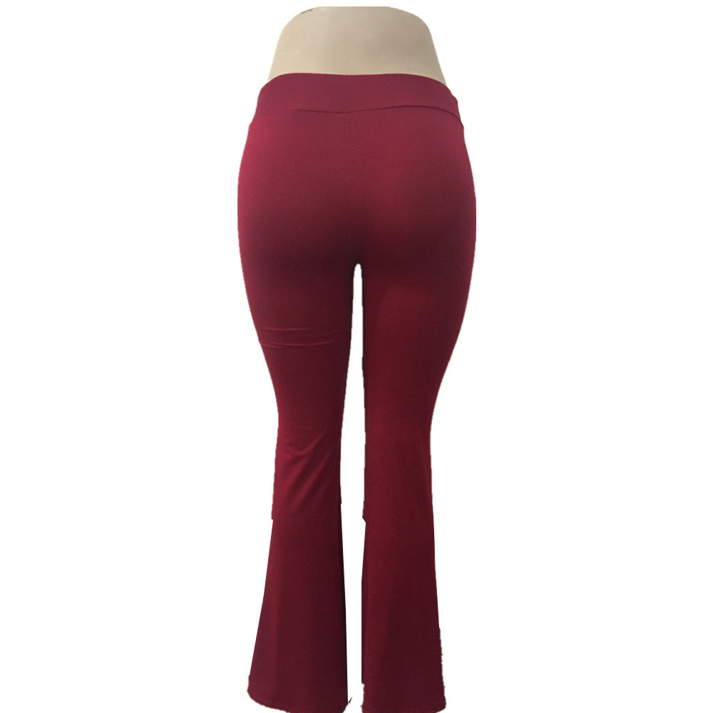 Pantalon de banlieue slim évasé de couleur unie