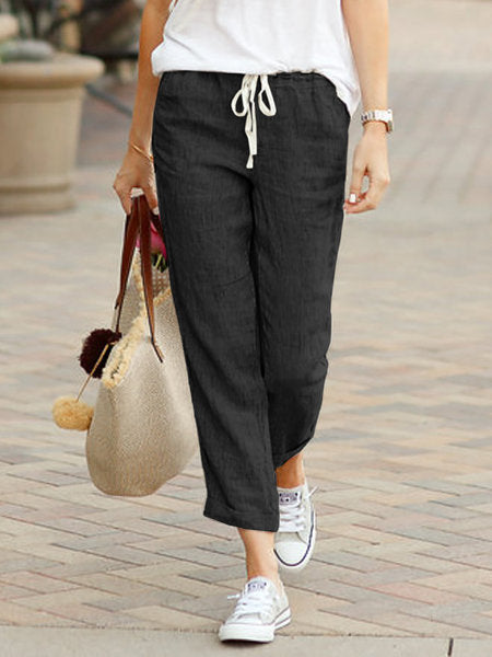 Color Loose Casual Drawstring Elastic Waist Pants