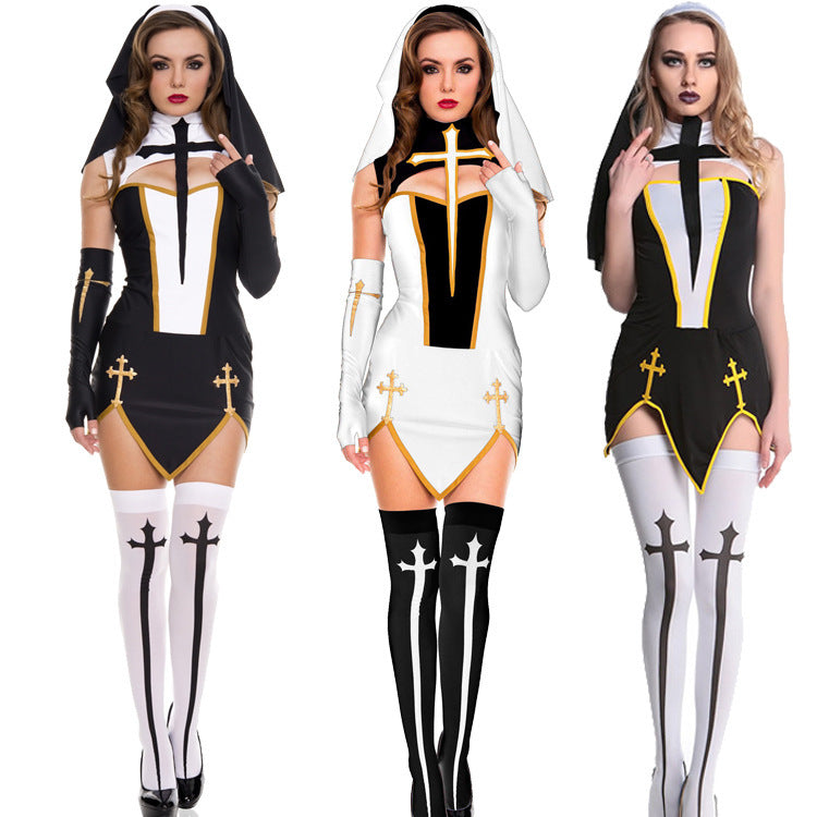 Jeu de costumes d'Halloween pour les nonnes en lingerie sexy