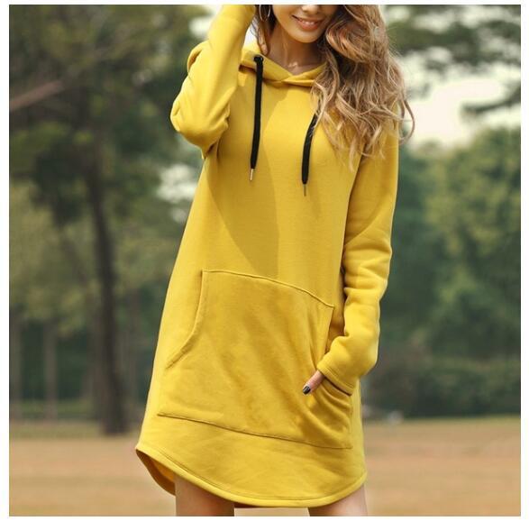 Women's Loose Solid Color Pocket Long Sleeve Hoodie Sweaters