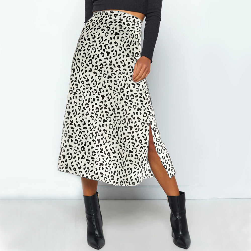 Women's Leopard Print Chiffon Floral Sexy Zipper Skirts