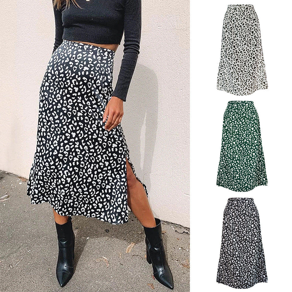 Women's Leopard Print Chiffon Floral Sexy Zipper Skirts