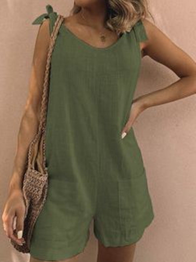 Women's Summer Solid Color Cotton And Linen Jumpsuits