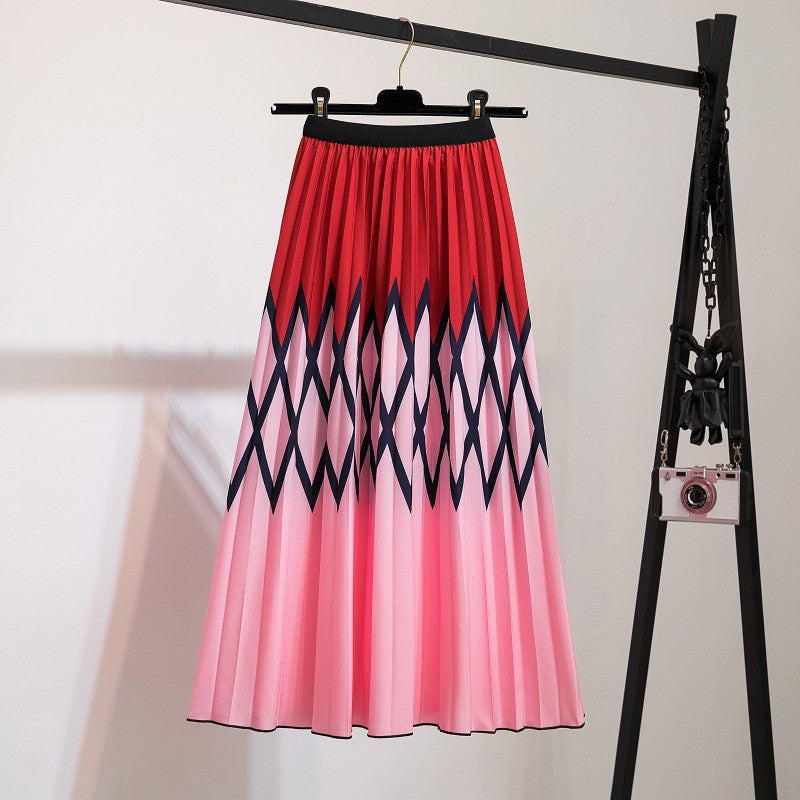 Women's New Half Printed Cartoon Pleated Skirts