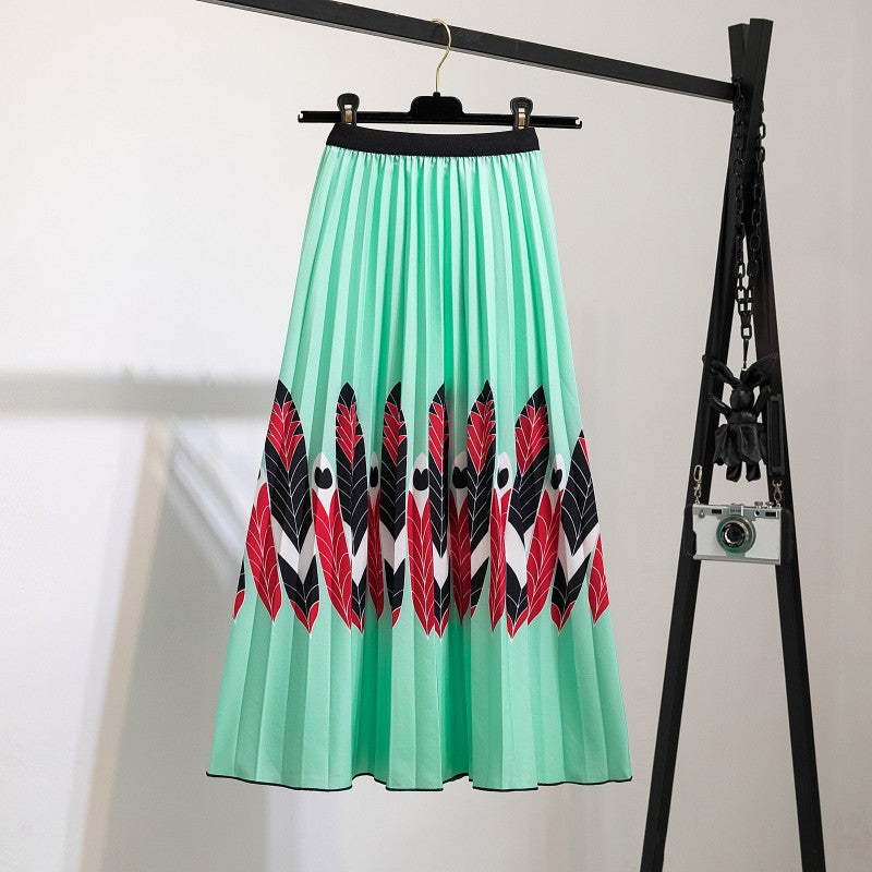 Women's New Half Printed Cartoon Pleated Skirts