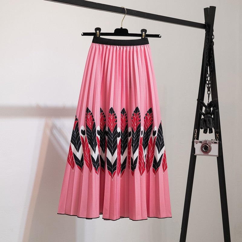 Women's New Half Printed Cartoon Pleated Skirts