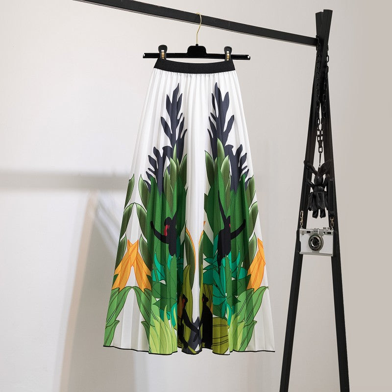 Women's New Half Printed Cartoon Pleated Skirts