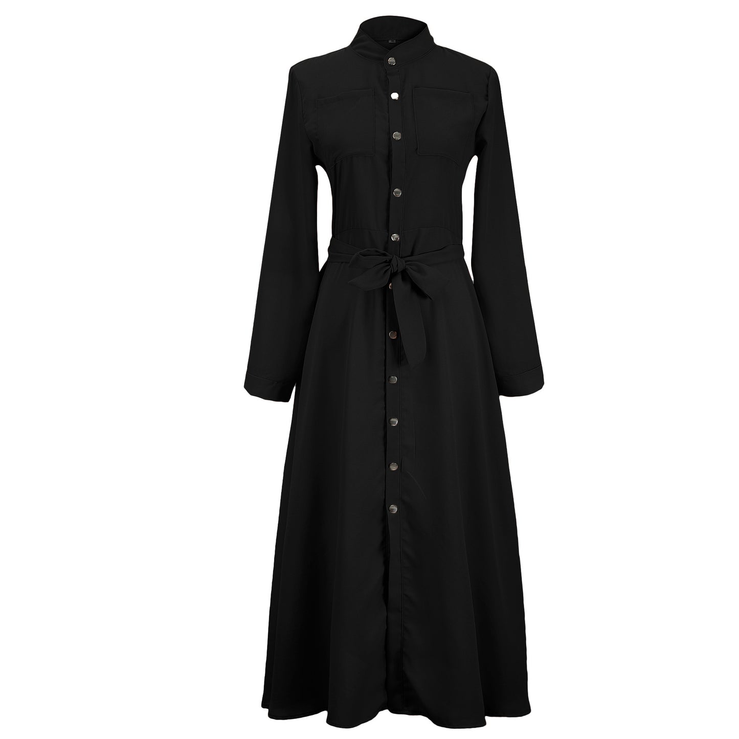 Women's Slim-fit Long-sleeved Button Self-tie 5-color 8-size Dresses