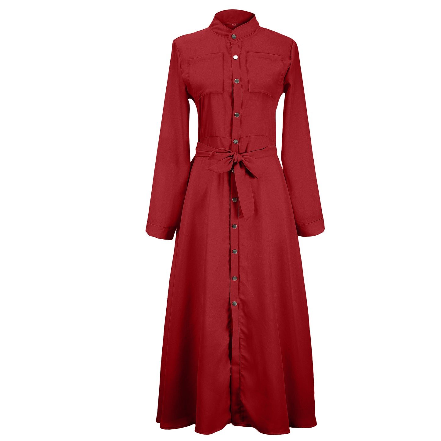 Women's Slim-fit Long-sleeved Button Self-tie 5-color 8-size Dresses