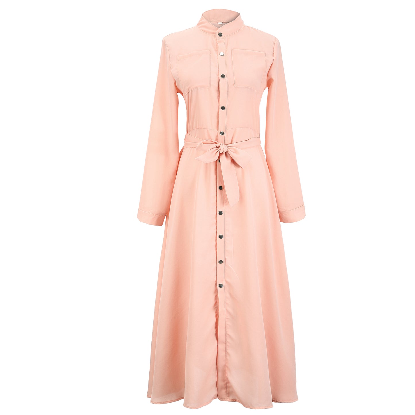 Women's Slim-fit Long-sleeved Button Self-tie 5-color 8-size Dresses