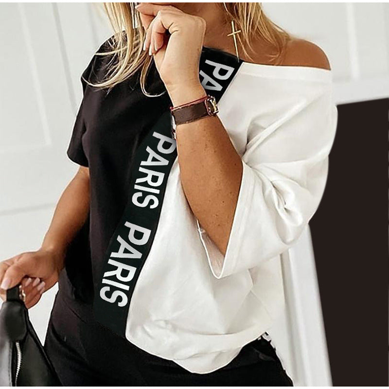 Women's Summer Black White Letters Printing Color Suits