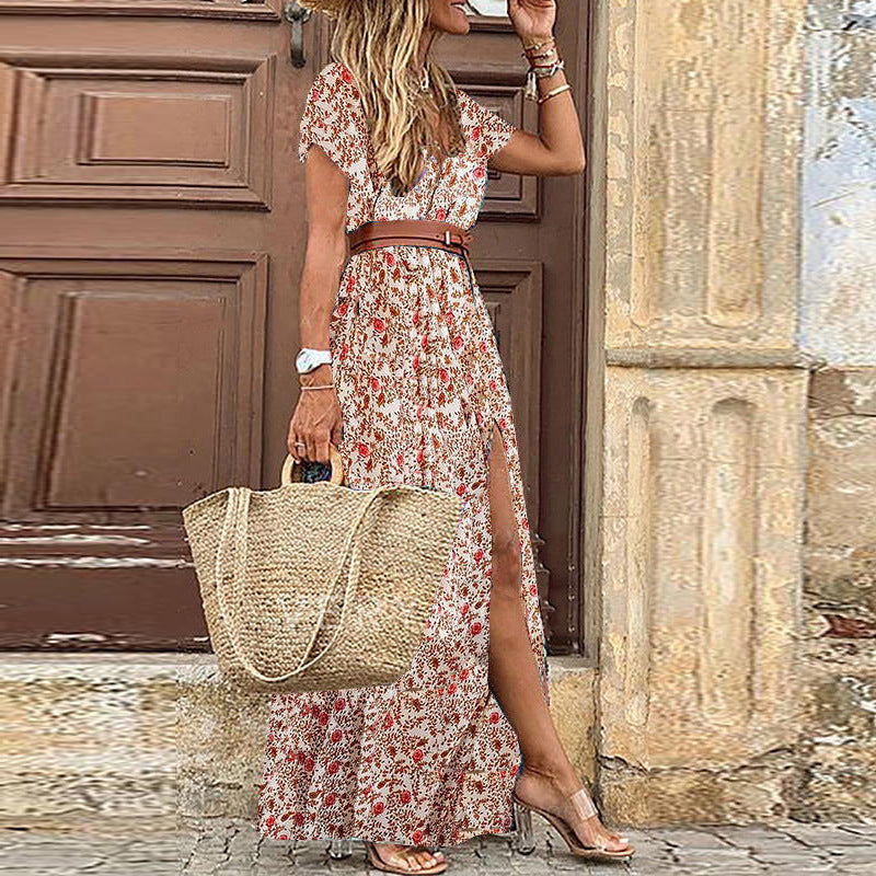 Women's Popular Fashion V-neck Floral Dress Dresses