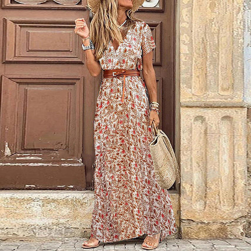 Women's Popular Fashion V-neck Floral Dress Dresses