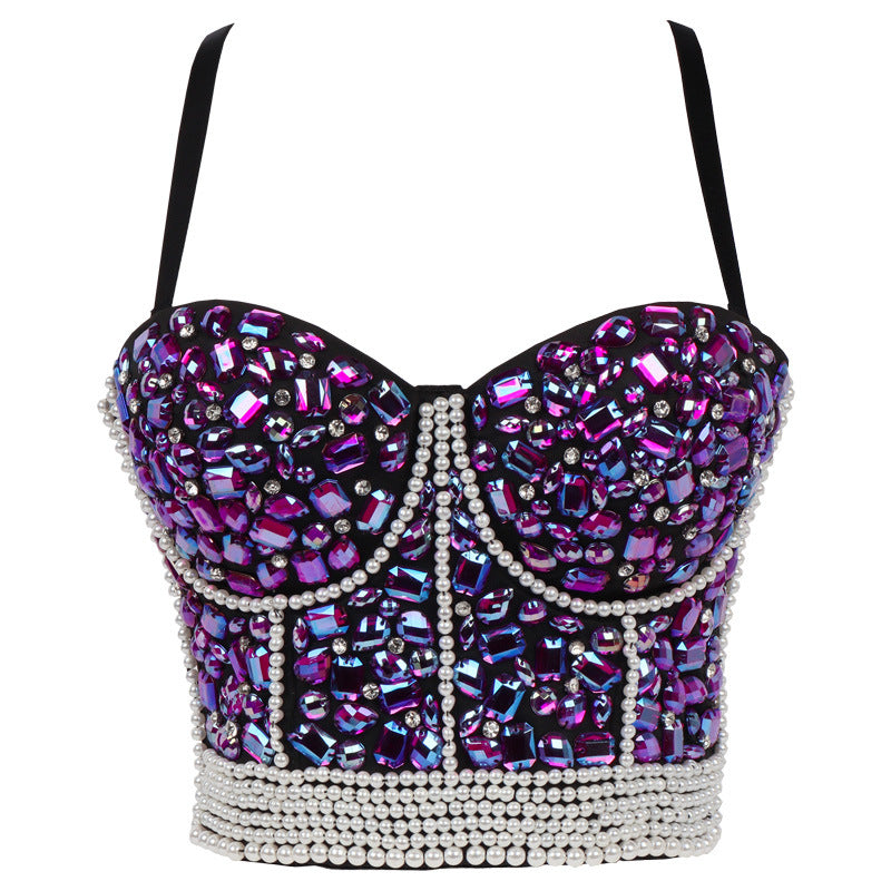 Women's Rhinestone Bead Corset Club Party Glitter Costumes