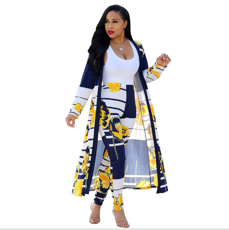 Women's New Long-sleeved Printed Cloak Two-piece Suits