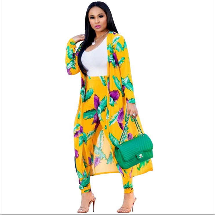 Women's New Long-sleeved Printed Cloak Two-piece Suits