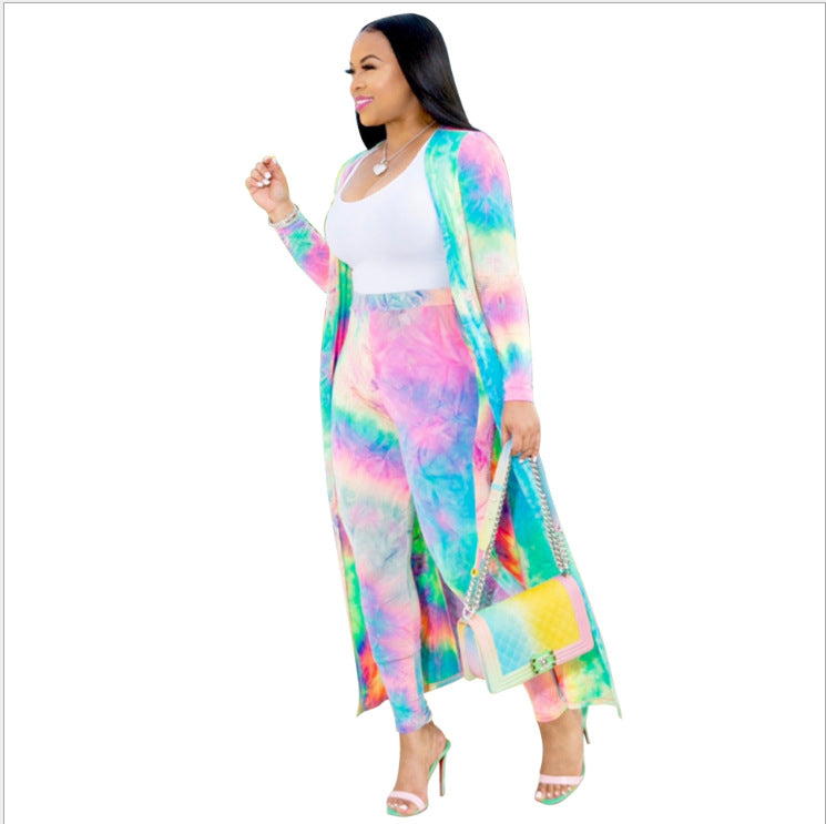 Women's New Long-sleeved Printed Cloak Two-piece Suits