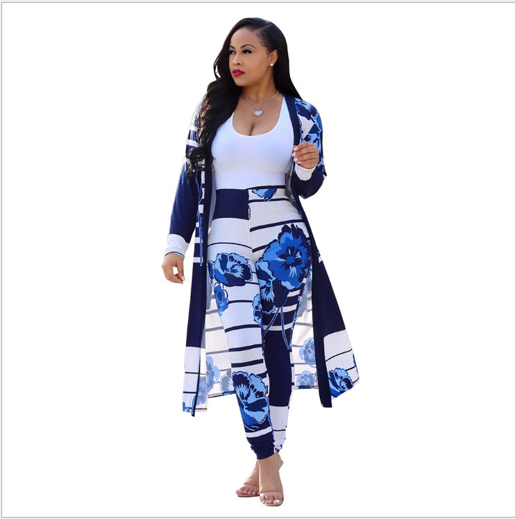 Women's New Long-sleeved Printed Cloak Two-piece Suits