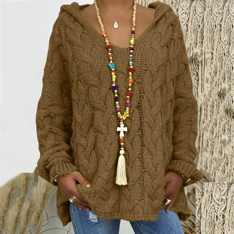 Popular Solid Color Twist Knitted Hoodie Sweaters