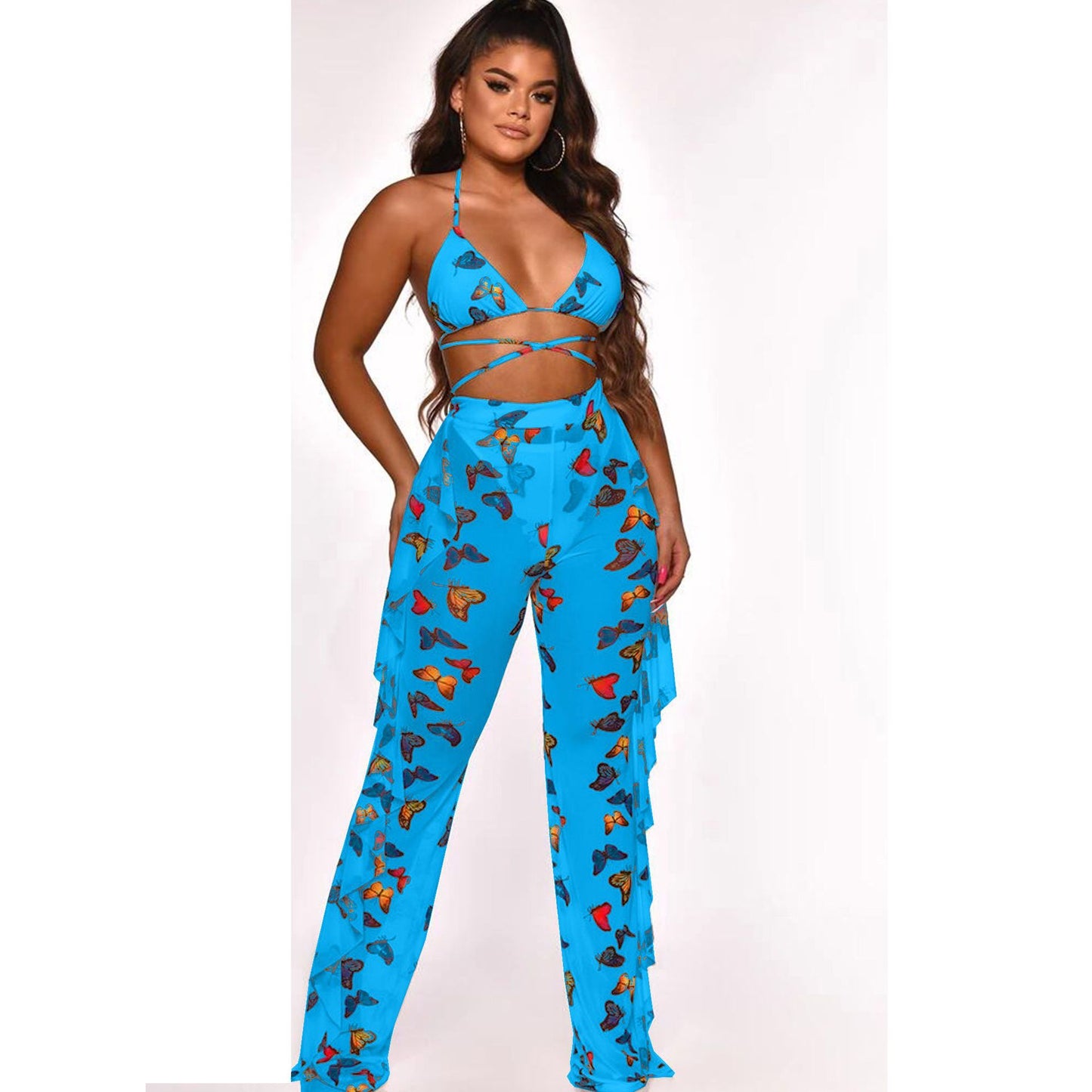 Women's Sexy Digital Printing Swimsuit Mesh Two-piece Suits