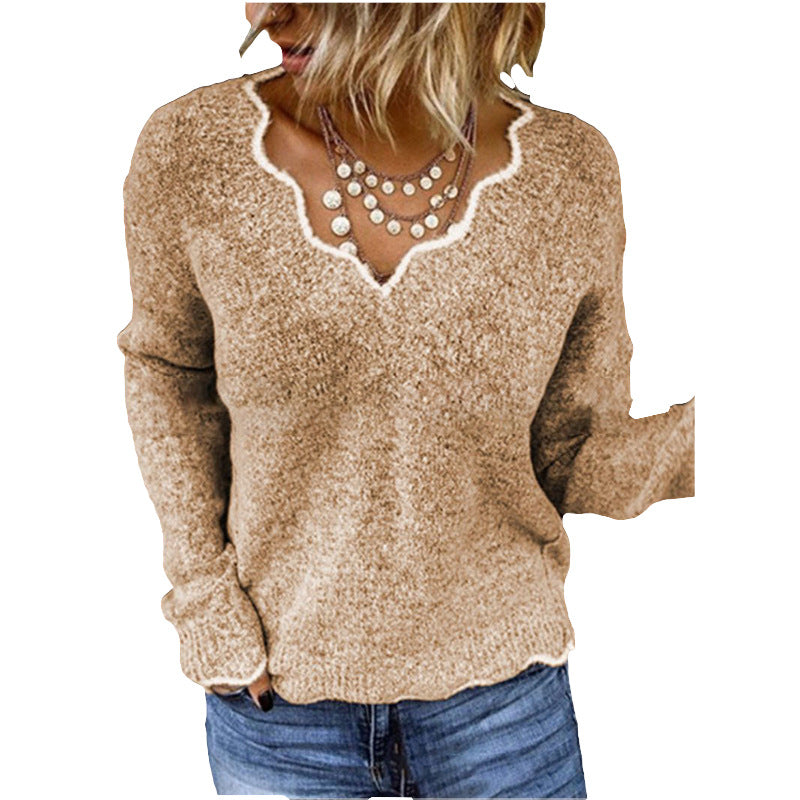 Women's V-neck Knitted Cute Multi-color Pullover Sweaters