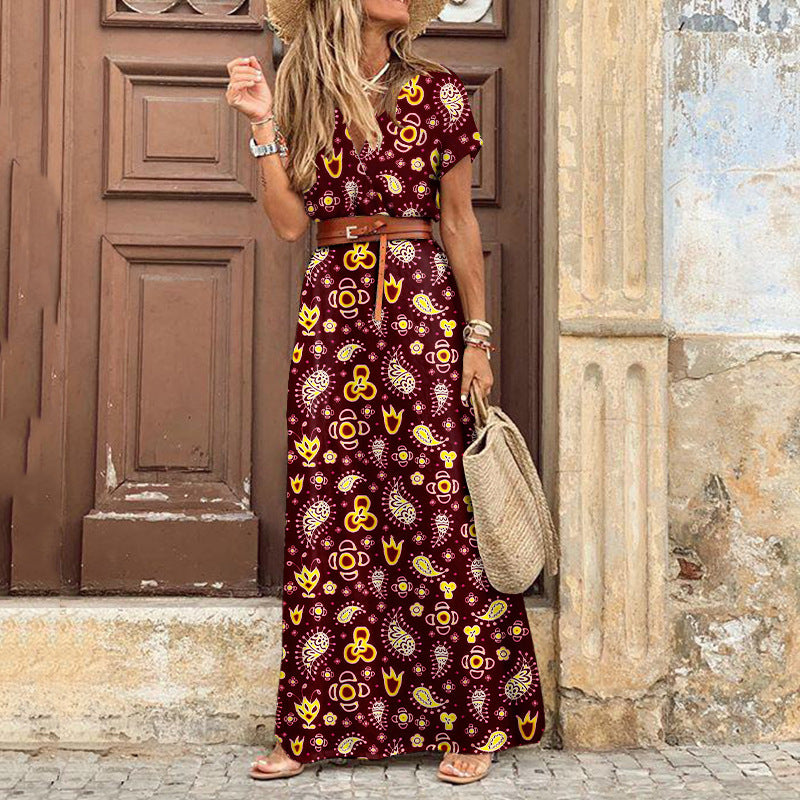 Women's Popular Fashion V-neck Floral Dress Dresses