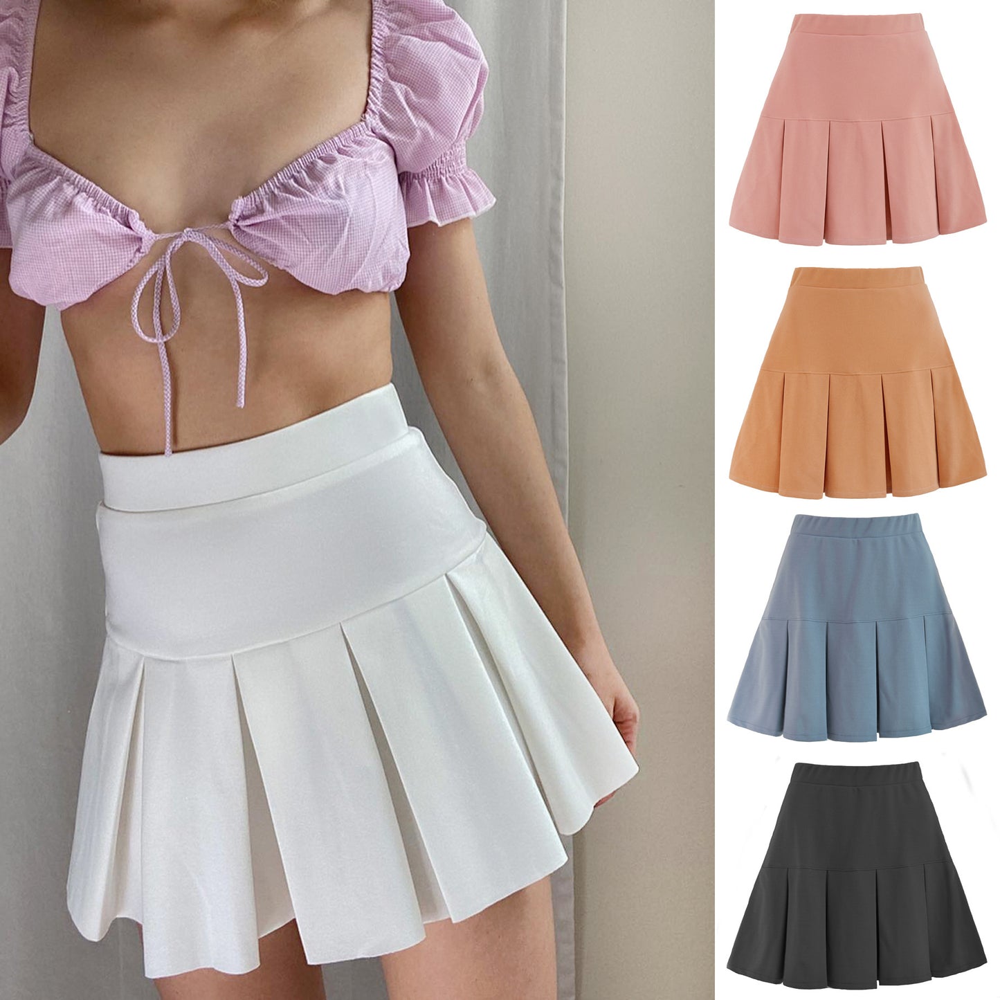 Women's Elastic High Waist Pleated Pure Color Skirts