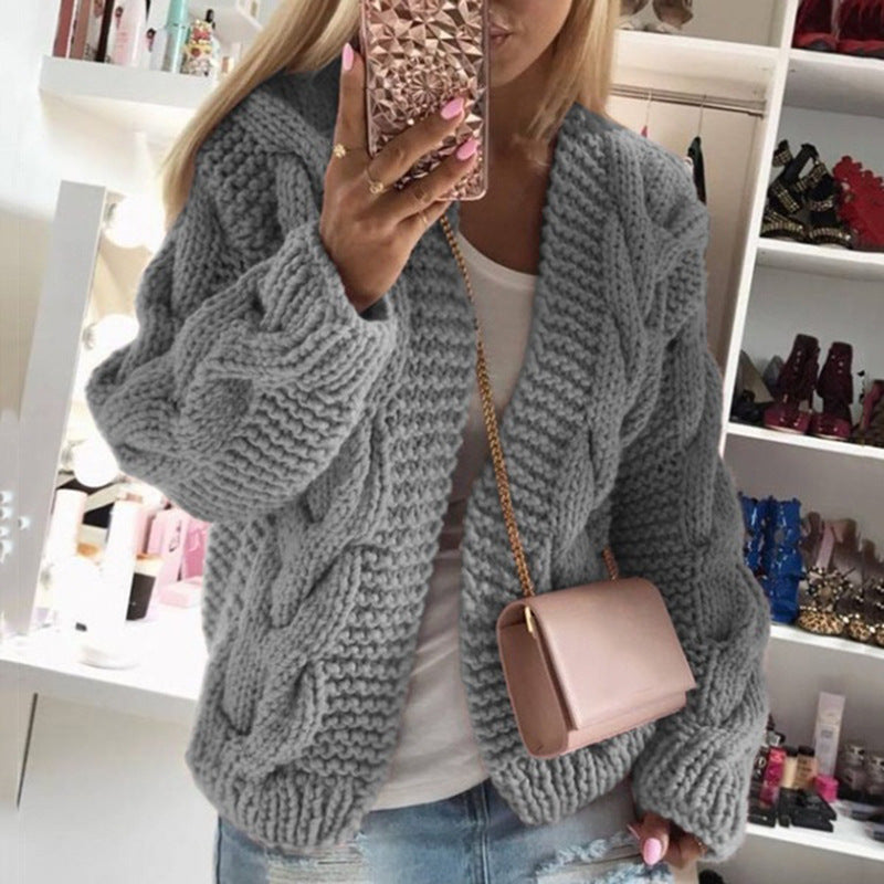 Classy Women's Rough Thick Twist Knitted Sweaters