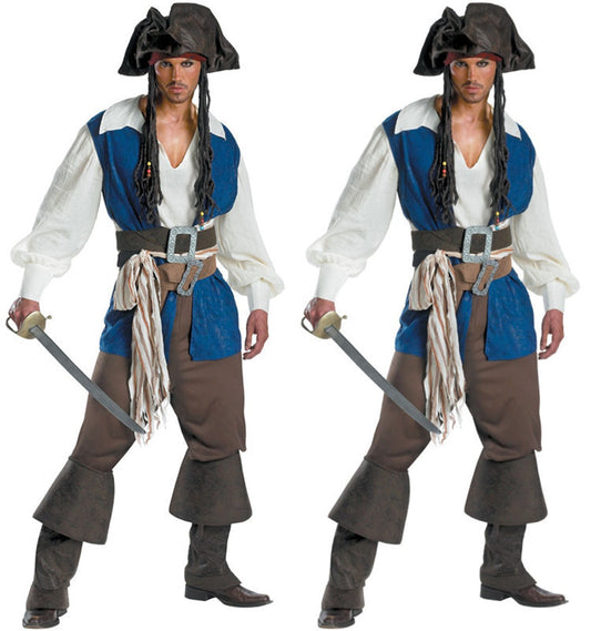 Costumes de capitaine de bateau pirate des Caraïbes pour hommes, jeu d'Halloween