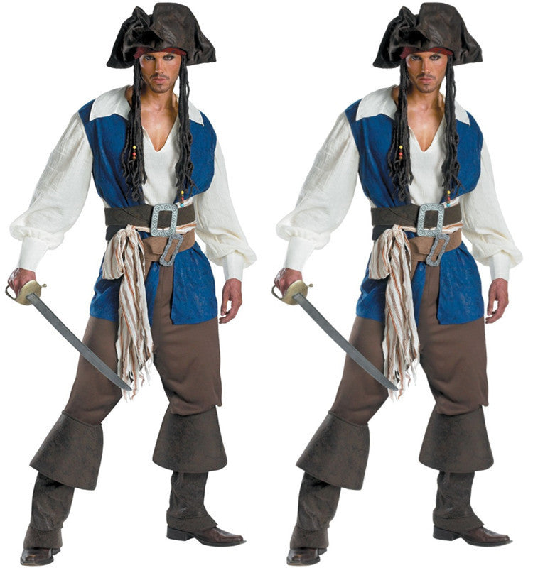 Costumes de capitaine de bateau pirate des Caraïbes pour hommes, jeu d'Halloween