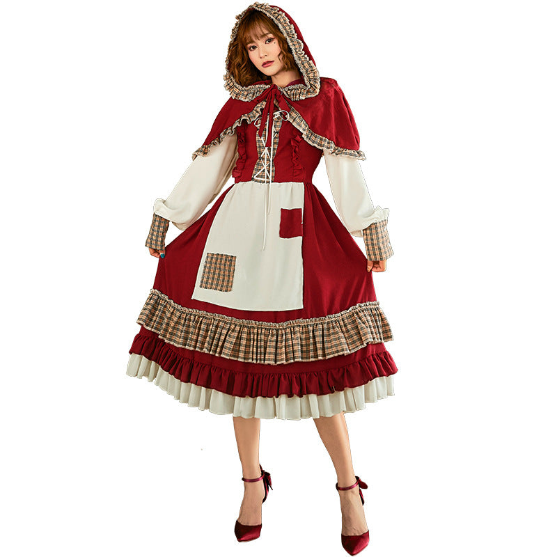 Dress Patch Lace Little Red Riding Costumes