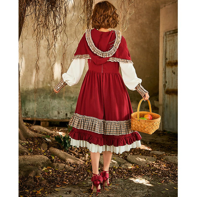 Dress Patch Lace Little Red Riding Costumes