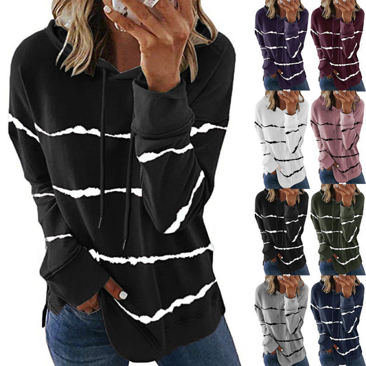 Classic Women's Striped Printed Loose Hooded Sweaters