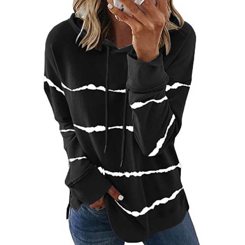 Classic Women's Striped Printed Loose Hooded Sweaters