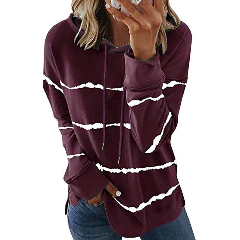 Classic Women's Striped Printed Loose Hooded Sweaters