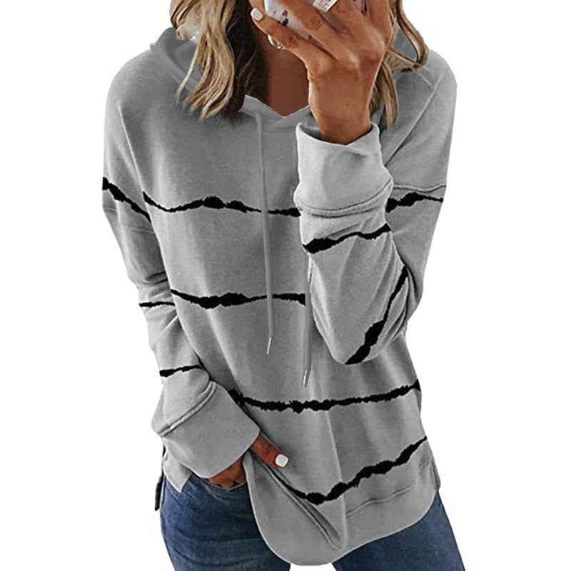 Classic Women's Striped Printed Loose Hooded Sweaters