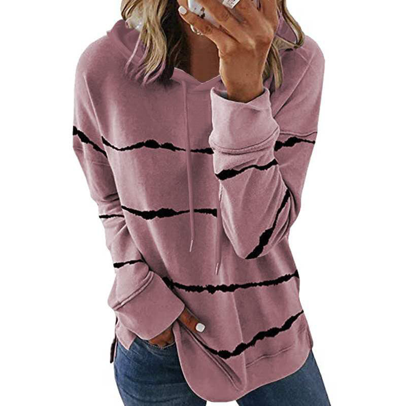 Classic Women's Striped Printed Loose Hooded Sweaters