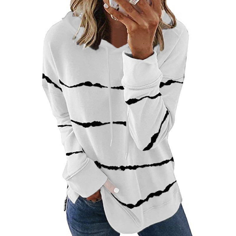 Classic Women's Striped Printed Loose Hooded Sweaters