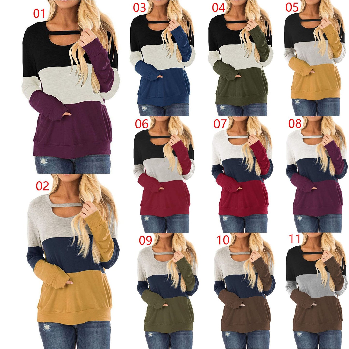 Women's Multicolor Hoodie Hollow-out Long Sleeve Round Sweaters