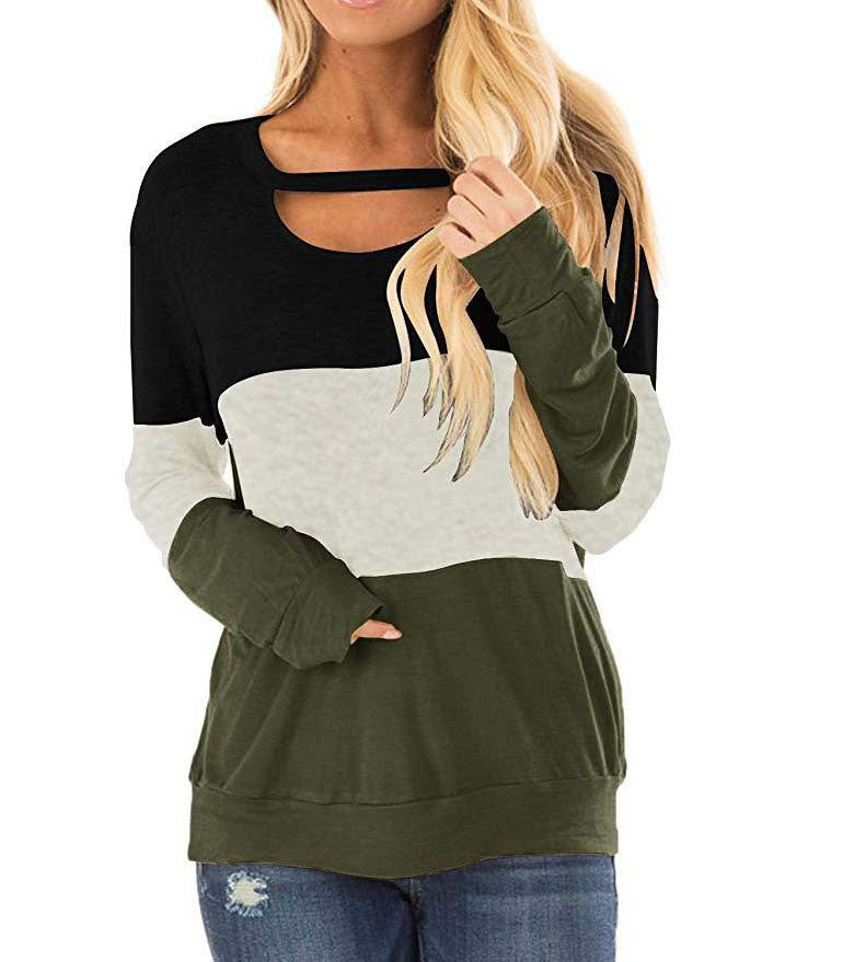 Women's Multicolor Hoodie Hollow-out Long Sleeve Round Sweaters