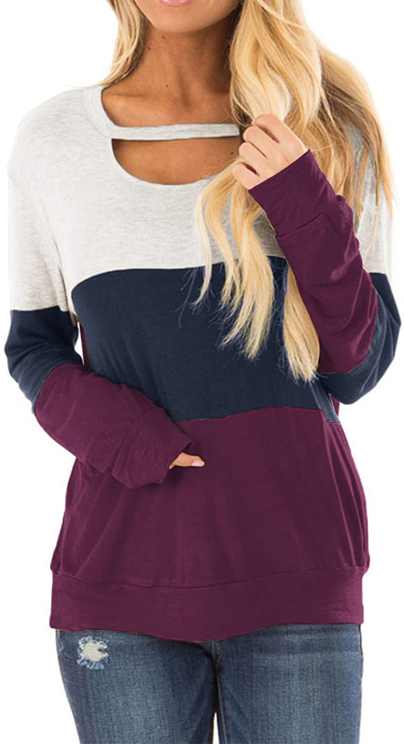 Women's Multicolor Hoodie Hollow-out Long Sleeve Round Sweaters