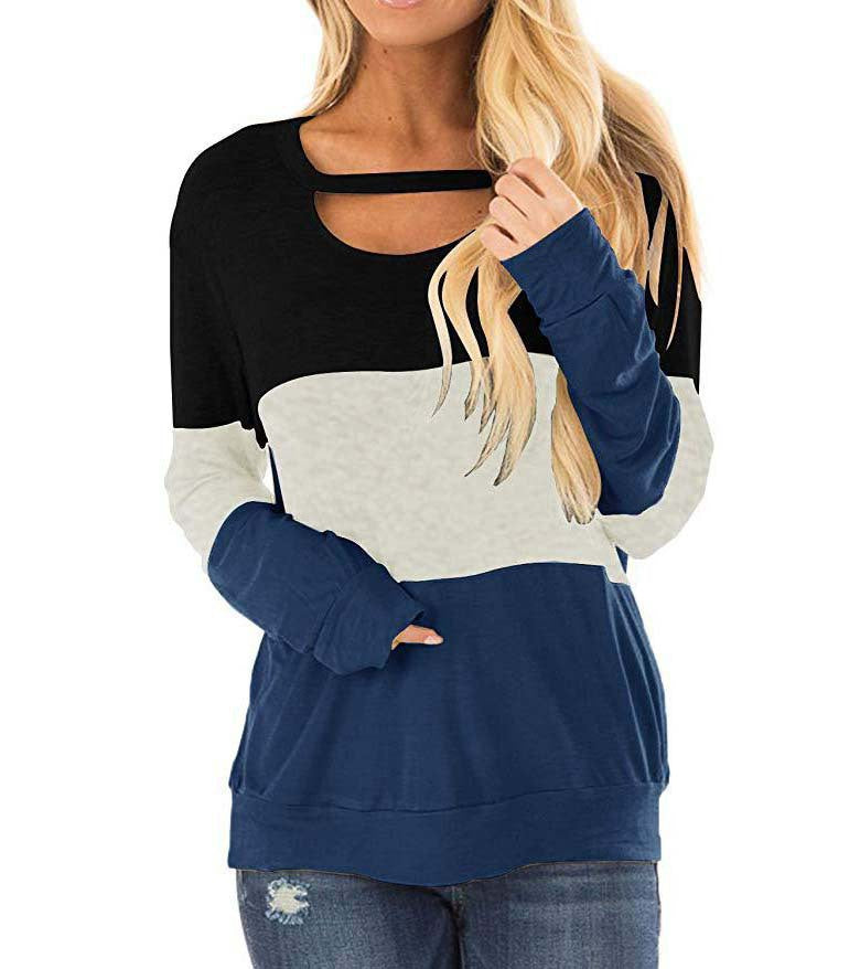 Women's Multicolor Hoodie Hollow-out Long Sleeve Round Sweaters